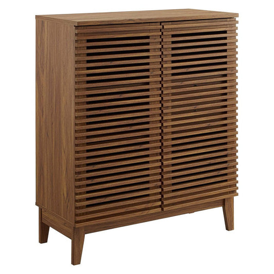 Modway Render Mid-Century Modern Wine Rack Storage, Bar Cabinet, Walnut