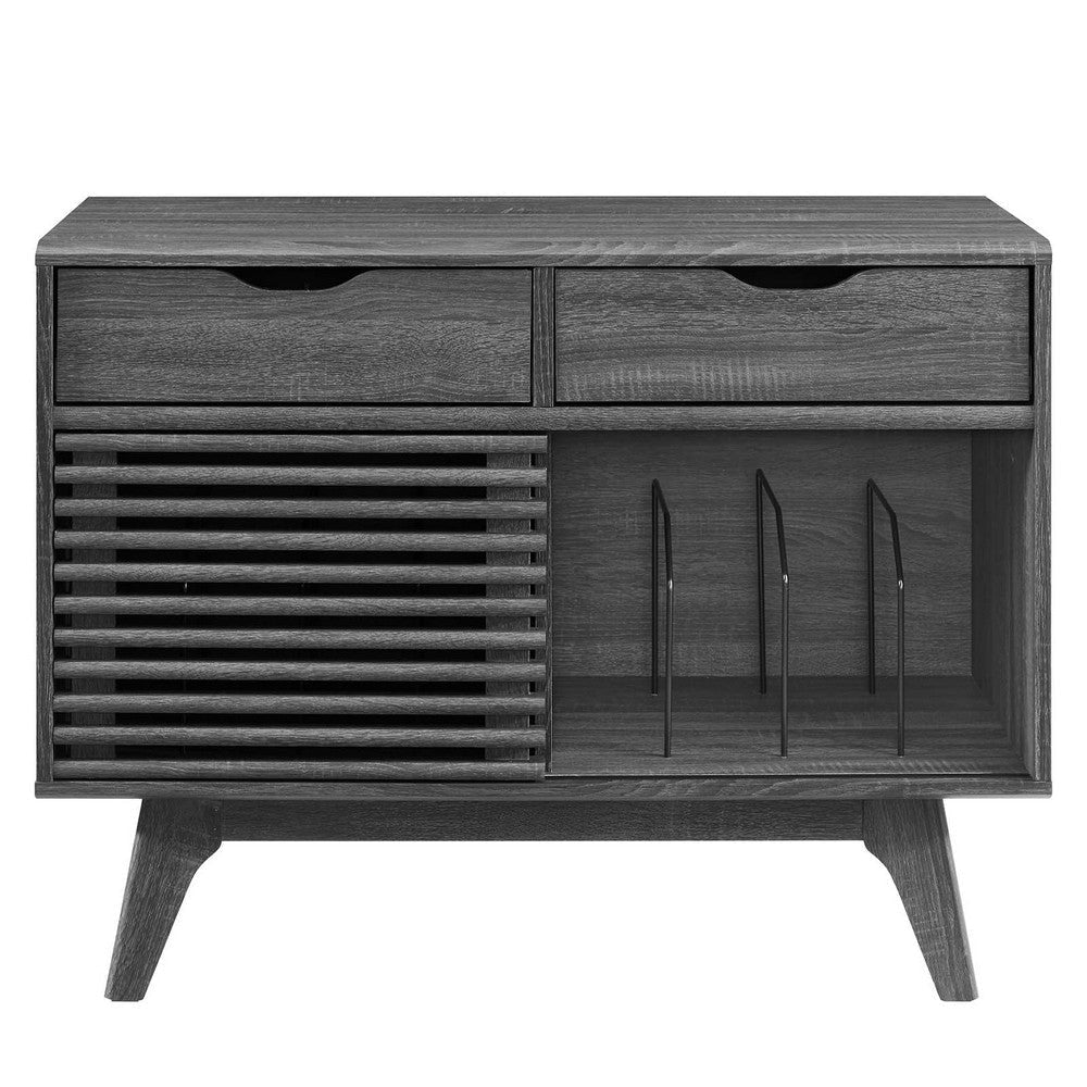 Modway Render Mid-Century Modern 37’’ Vinyl Record Display Stand with Drawers in Charcoal MDY-EEI-4323-CHA
