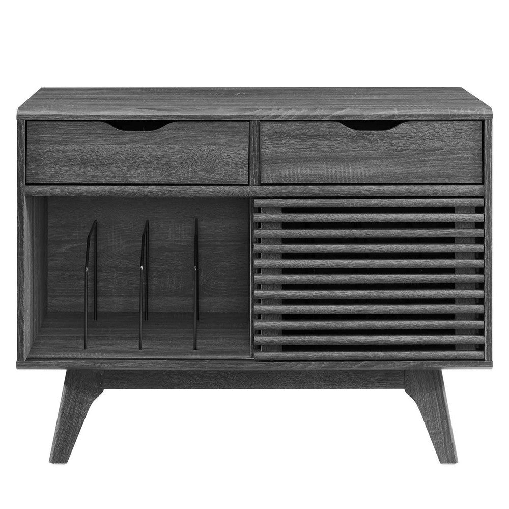 Modway Render Mid-Century Modern 37’’ Vinyl Record Display Stand with Drawers in Charcoal MDY-EEI-4323-CHA