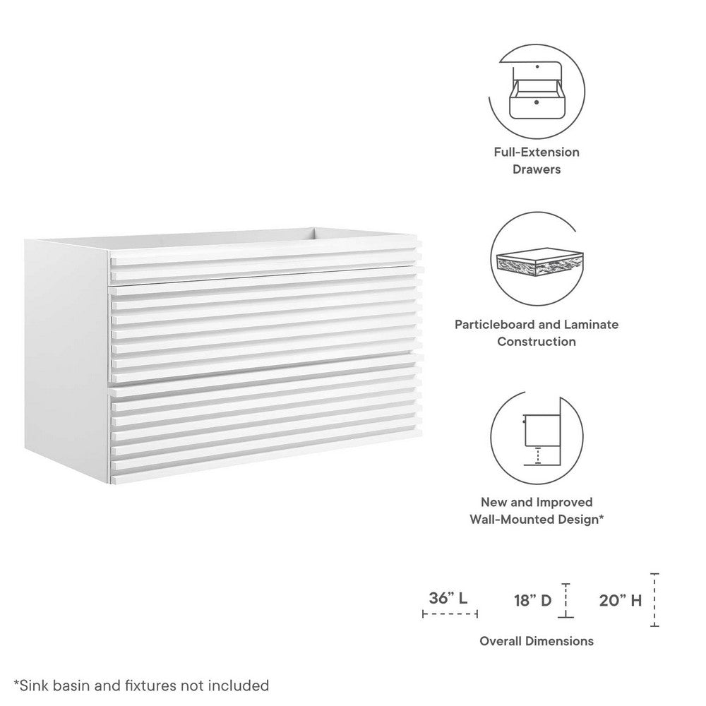 Render 36" Wall-Mount Bathroom Vanity Cabinet (Sink Basin Not Included) by Modway| White