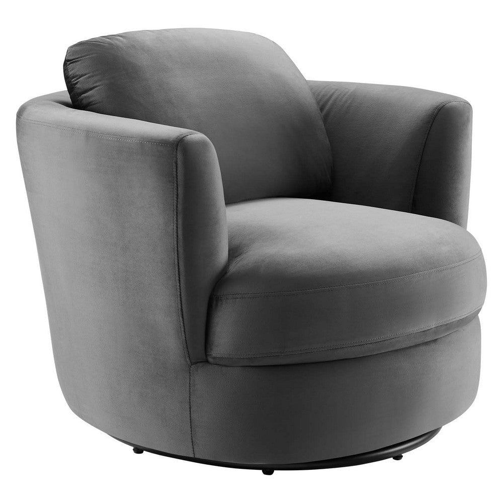 Modway Pirouette Channel Tufted Performance Velvet Swivel Chair in Gray, Grey