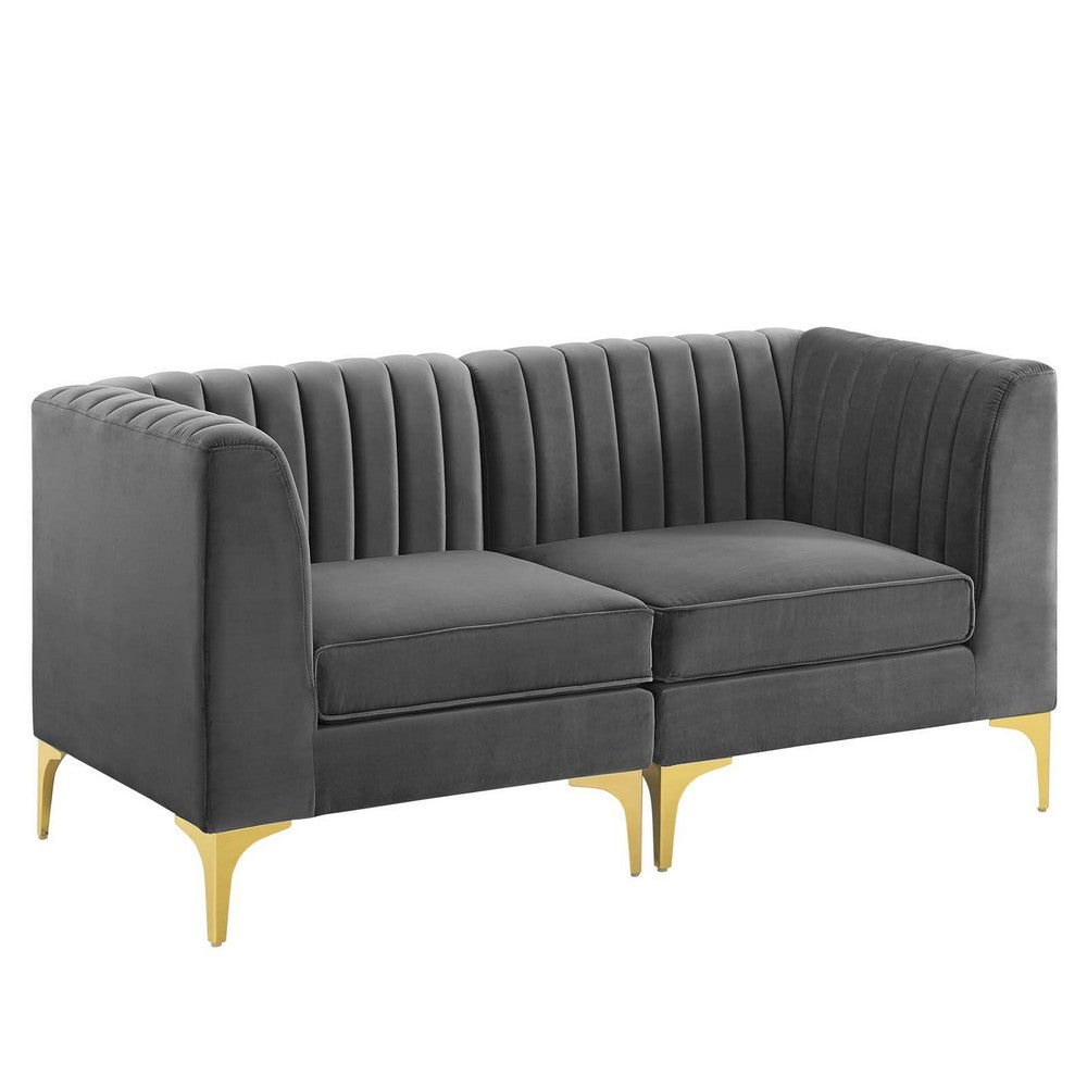 Triumph Channel Tufted Performance Velvet Loveseat by Modway| Gray