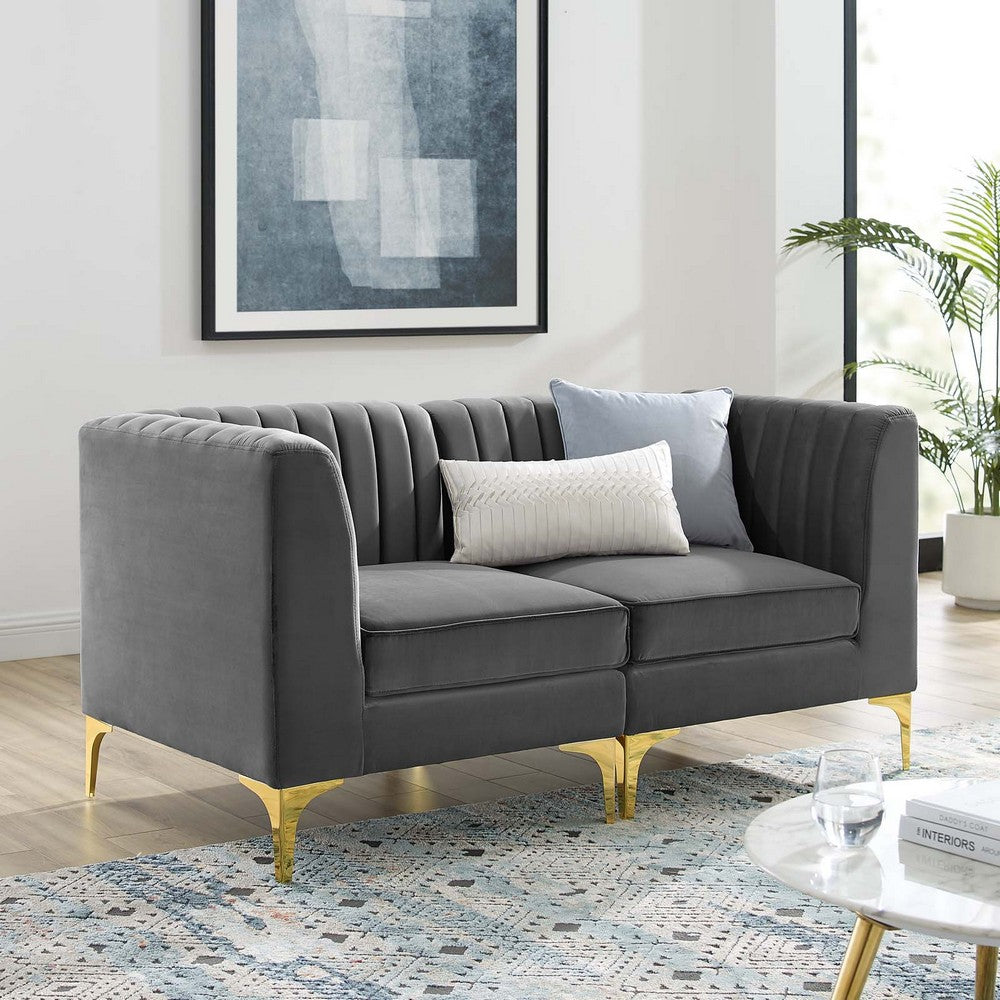 Triumph Channel Tufted Performance Velvet Loveseat by Modway| Gray
