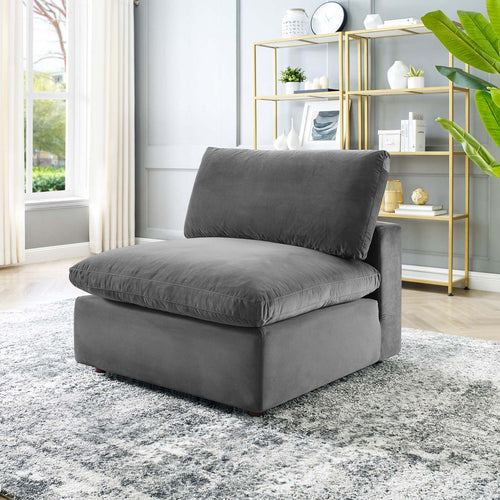 Commix Down Filled Overstuffed Performance Velvet Armless Chair by Modway| Gray