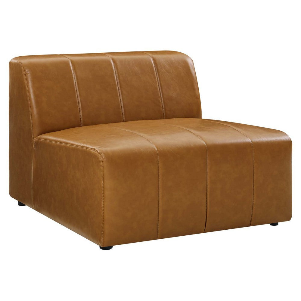 Modway Bartlett Channel Tufted Vegan Leather, Armless Chair, Tan