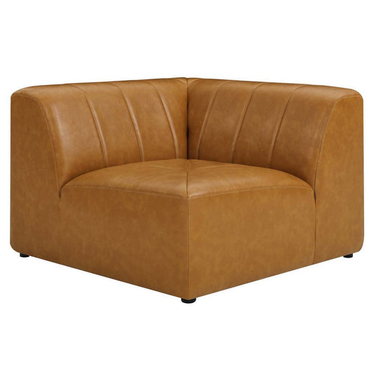 Modway Bartlett Channel Tufted Vegan Leather, Corner Chair, Tan