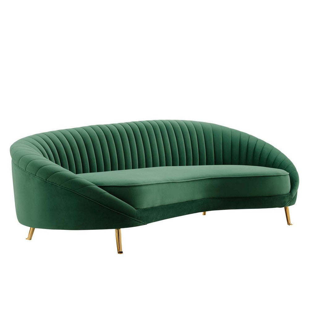 Modway Camber Channel Tufted Performance Velvet Sofa in Emerald