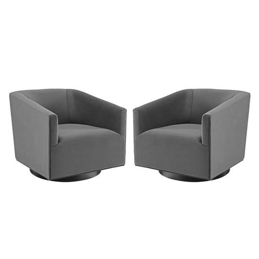 Modway Twist Performance Velvet, Swivel Chair - Set of 2, Gray