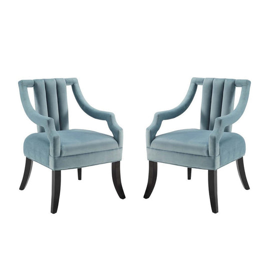 Modway Harken Accent Chair Performance Velvet Set of 2, Light Blue