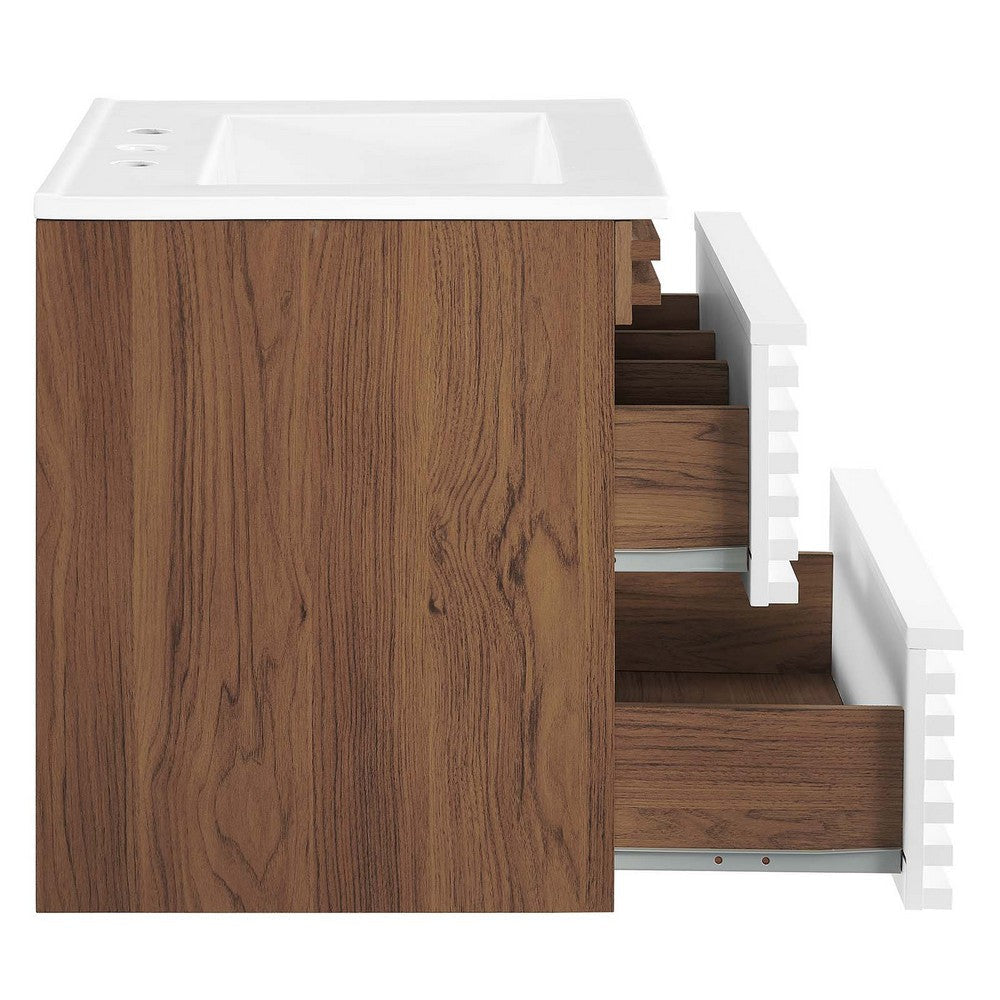 Modway Render 24’’ Wall-Mount Bathroom Vanity in White Walnut White MDY-EEI-4433-WHI-WAL-WHI