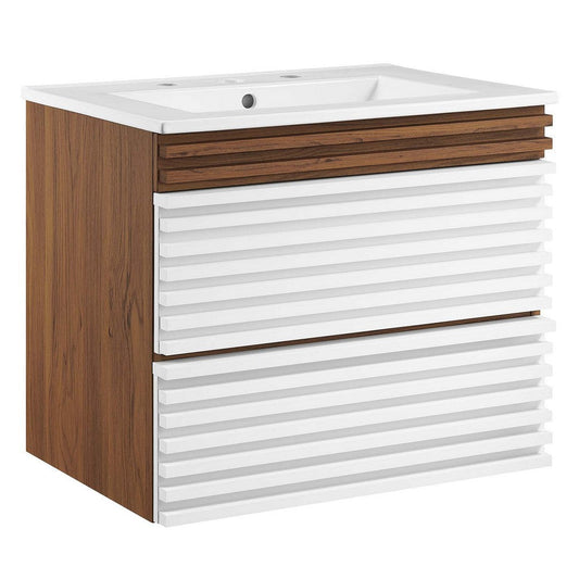 Modway Render 24" Wall-Mount Bathroom Vanity in White Walnut White