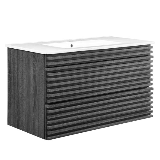 Modway Render 36" Wall-Mount Bathroom Vanity in Charcoal White