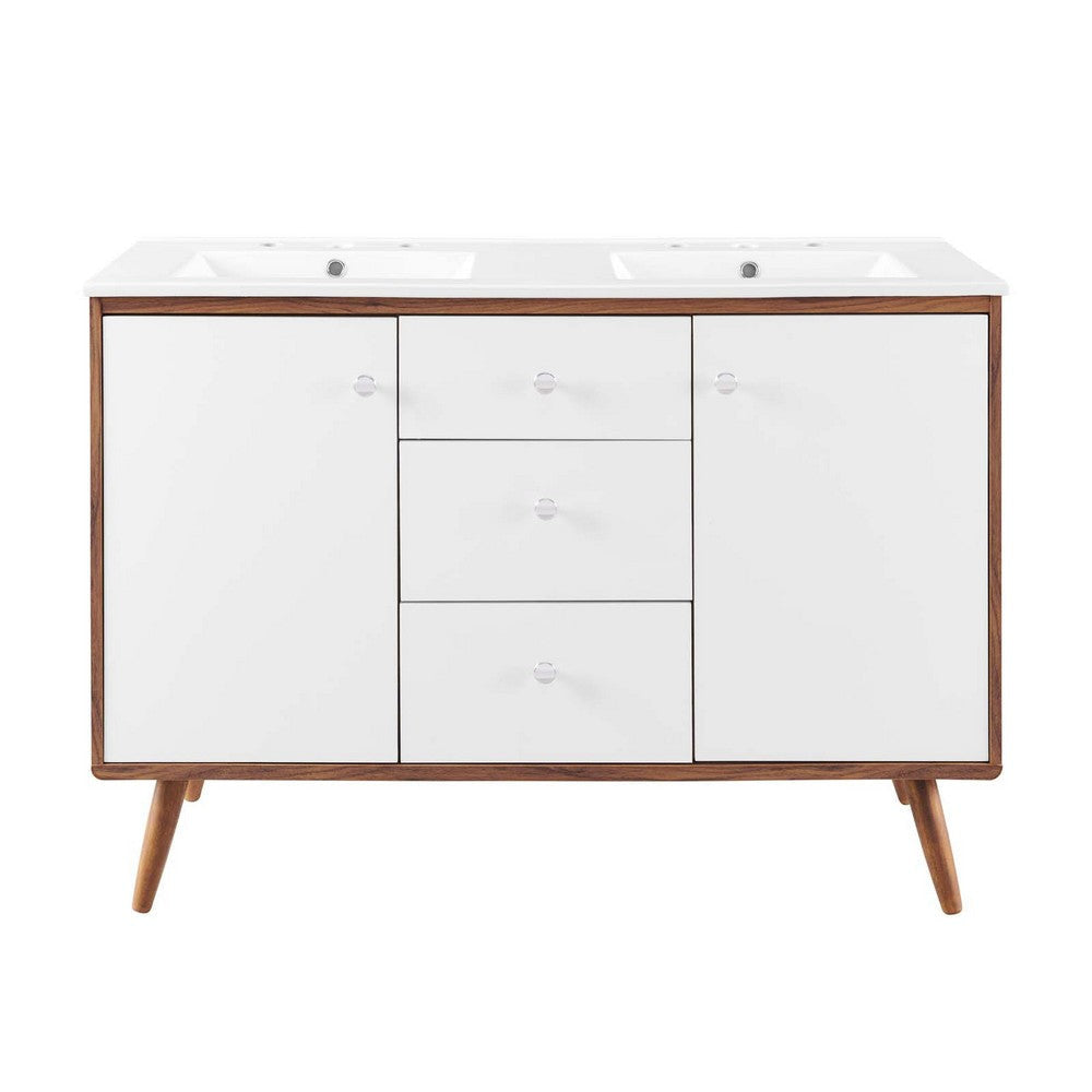 Modway Transmit 48’’ Double Sink Bathroom Vanity in Walnut White MDY-EEI-4440-WAL-WHI