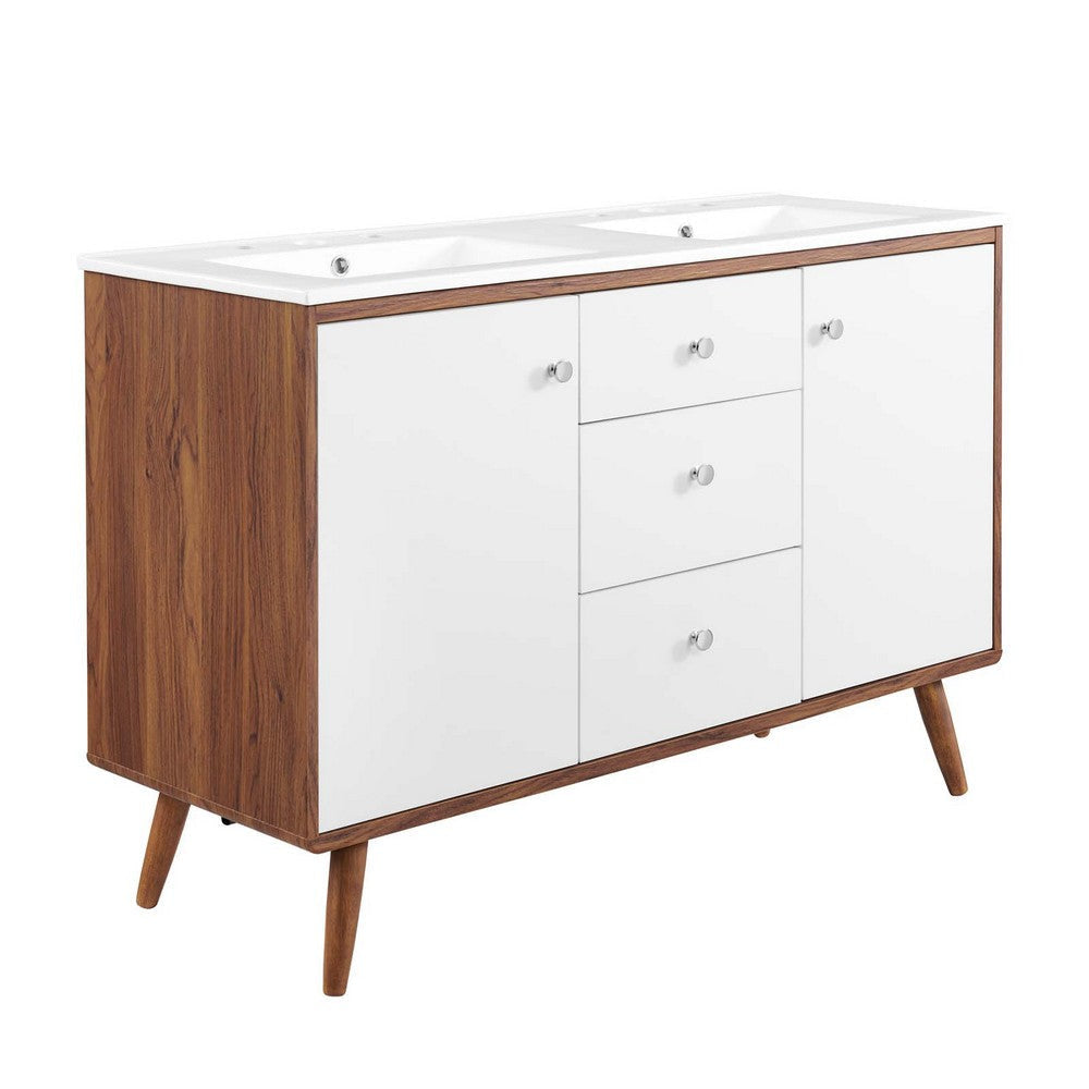 Modway Transmit 48" Double Sink Bathroom Vanity in Walnut White