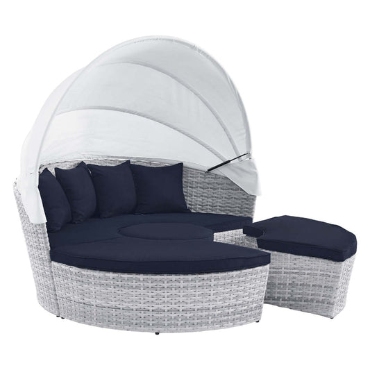 Modway EEI-4442-LGR-NAV Scottsdale Canopy Outdoor Patio Light Gray Navy Daybed