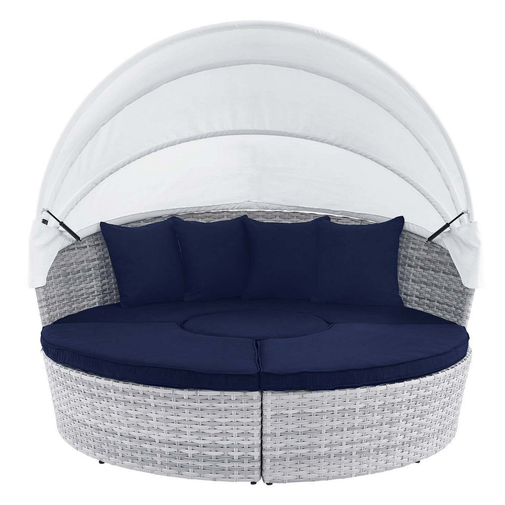 Modway EEI-4443-LGR-NAV Scottsdale Canopy Sunbrella Outdoor Patio Light Gray Navy Daybed MDY-EEI-4443-LGR-NAV