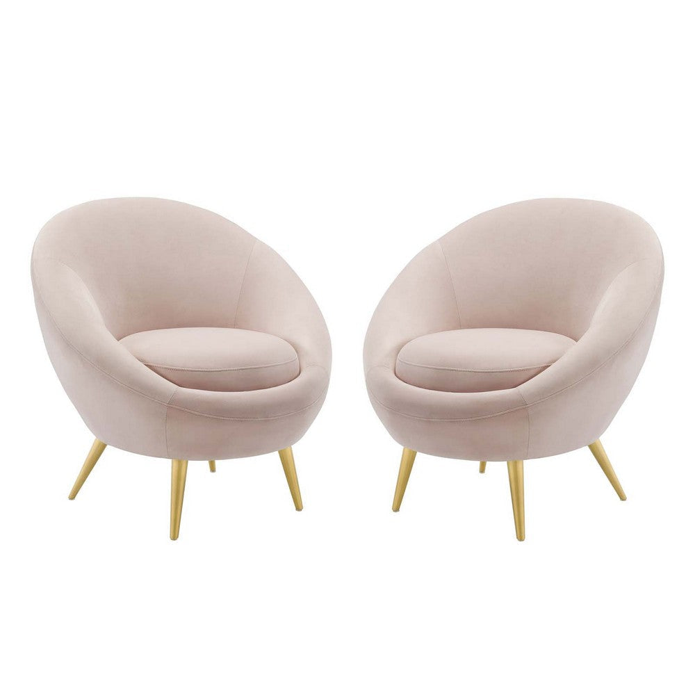 Modway Circuit Performance Velvet Set of 2, Two Accent Chairs, Pink