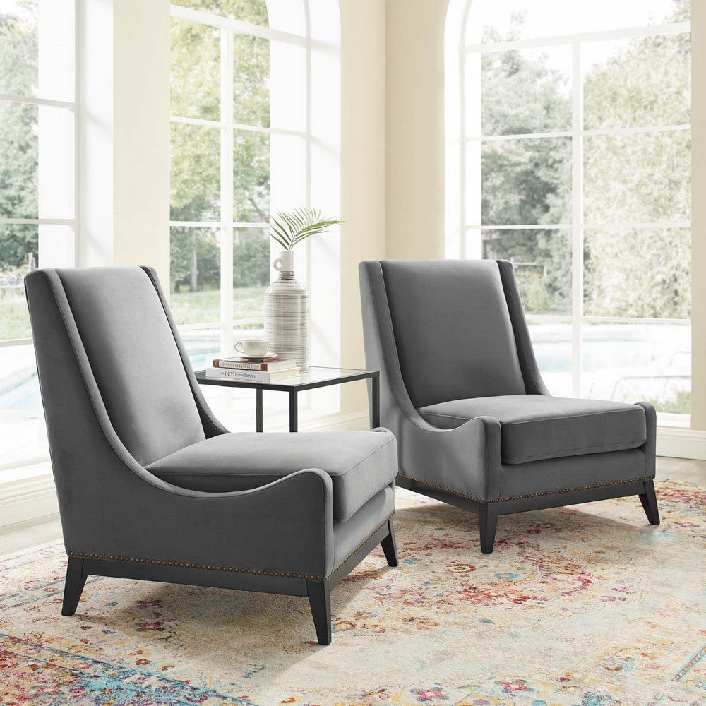 Modway Confident Upholstered Performance Velvet Set of 2 Two Lounge Chairs Gray MDY-EEI-4487-GRY