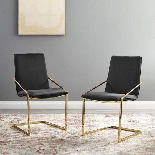 Pitch Performance Velvet Dining Armchair Set of 2 by Modway| Black