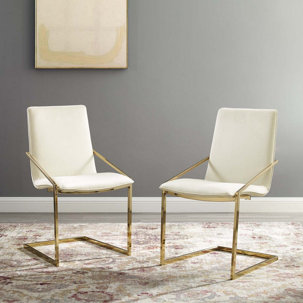 Pitch Performance Velvet Dining Armchair Set of 2 by Modway| White