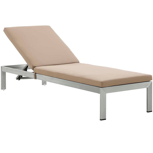 Modway EEI-4501-SLV-MOC Shore Patio Aluminum Outdoor Chaise, Silver Mocha,76 x 25 x 37.5