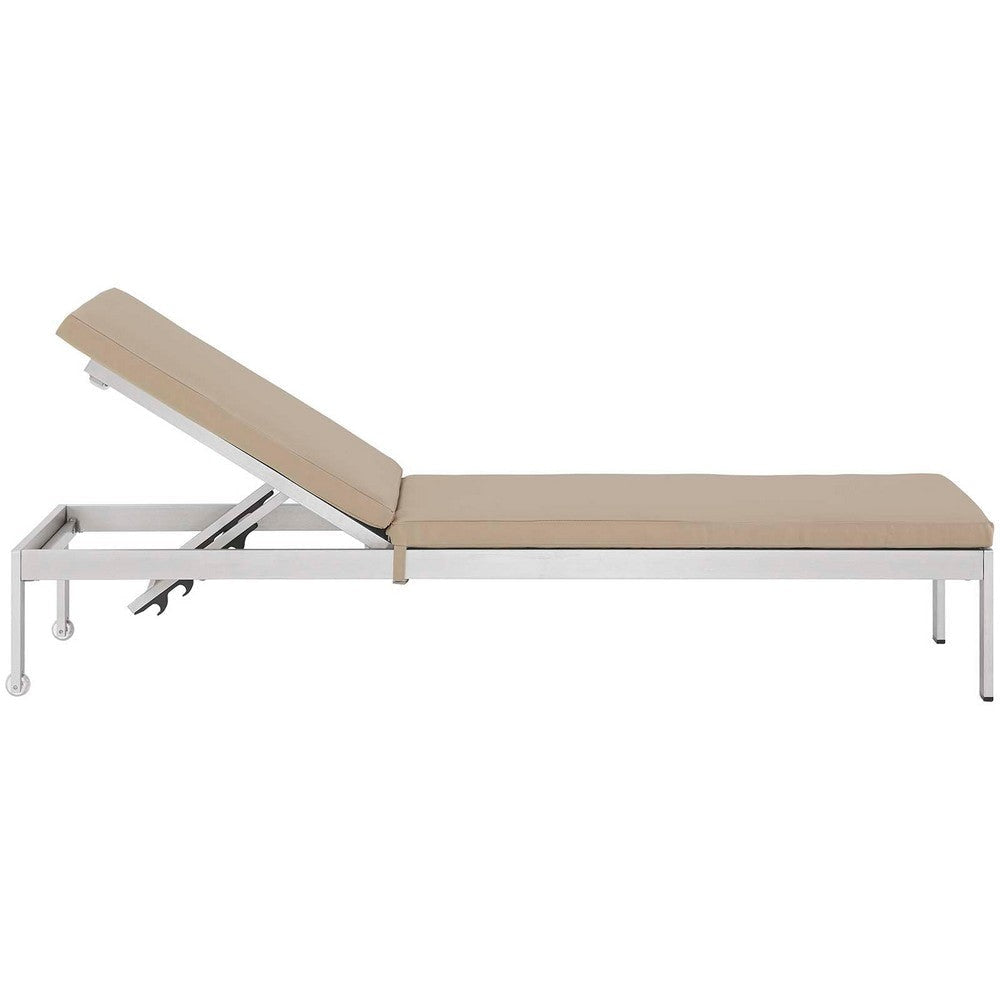 Modway EEI-4502-SLV-BEI Shore Outdoor Patio Aluminum Chaise with Cushions Silver Beige MDY-EEI-4502-SLV-BEI