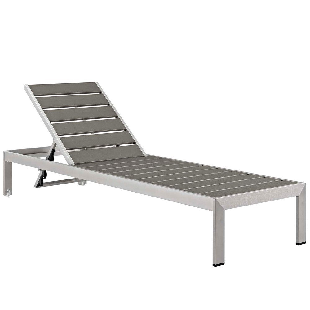 Modway EEI-4502-SLV-GRY Shore Outdoor Patio Aluminum Chaise with Cushions Silver Gray MDY-EEI-4502-SLV-GRY