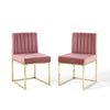 Modway Carriage Channel Tufted Sled Base Performance Dining Chair, Set of 2, Gold Dusty Rose