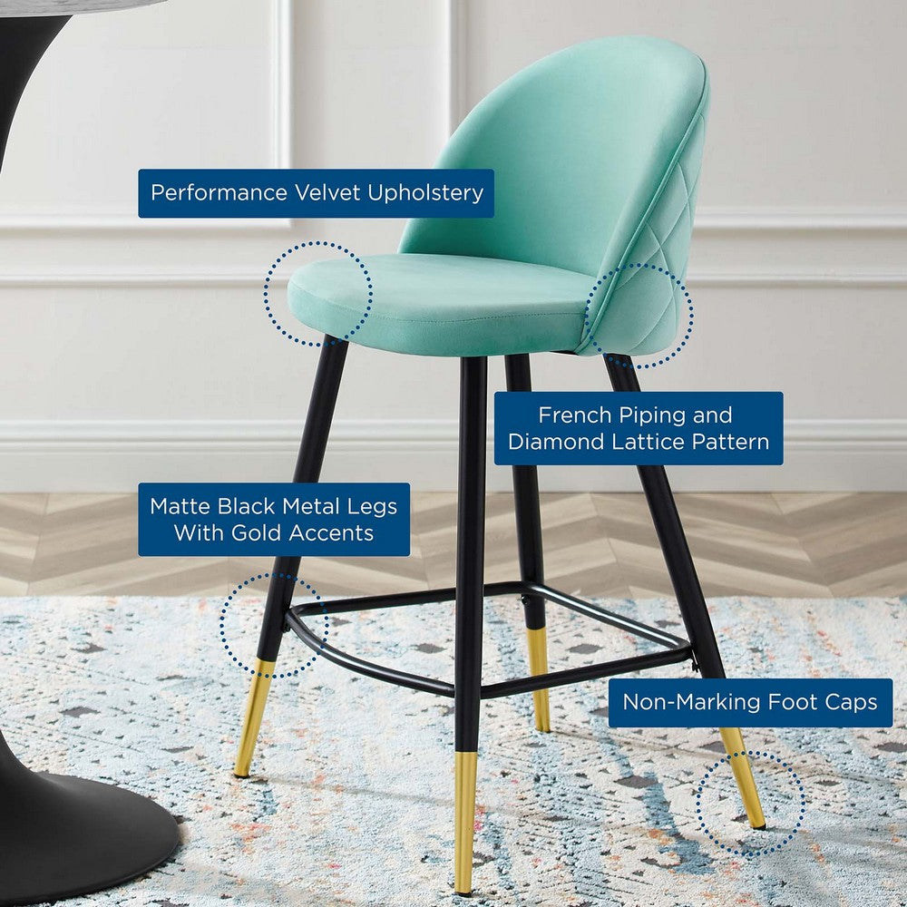 Cordial Performance Velvet Counter Stools Set of 2 by Modway| Green