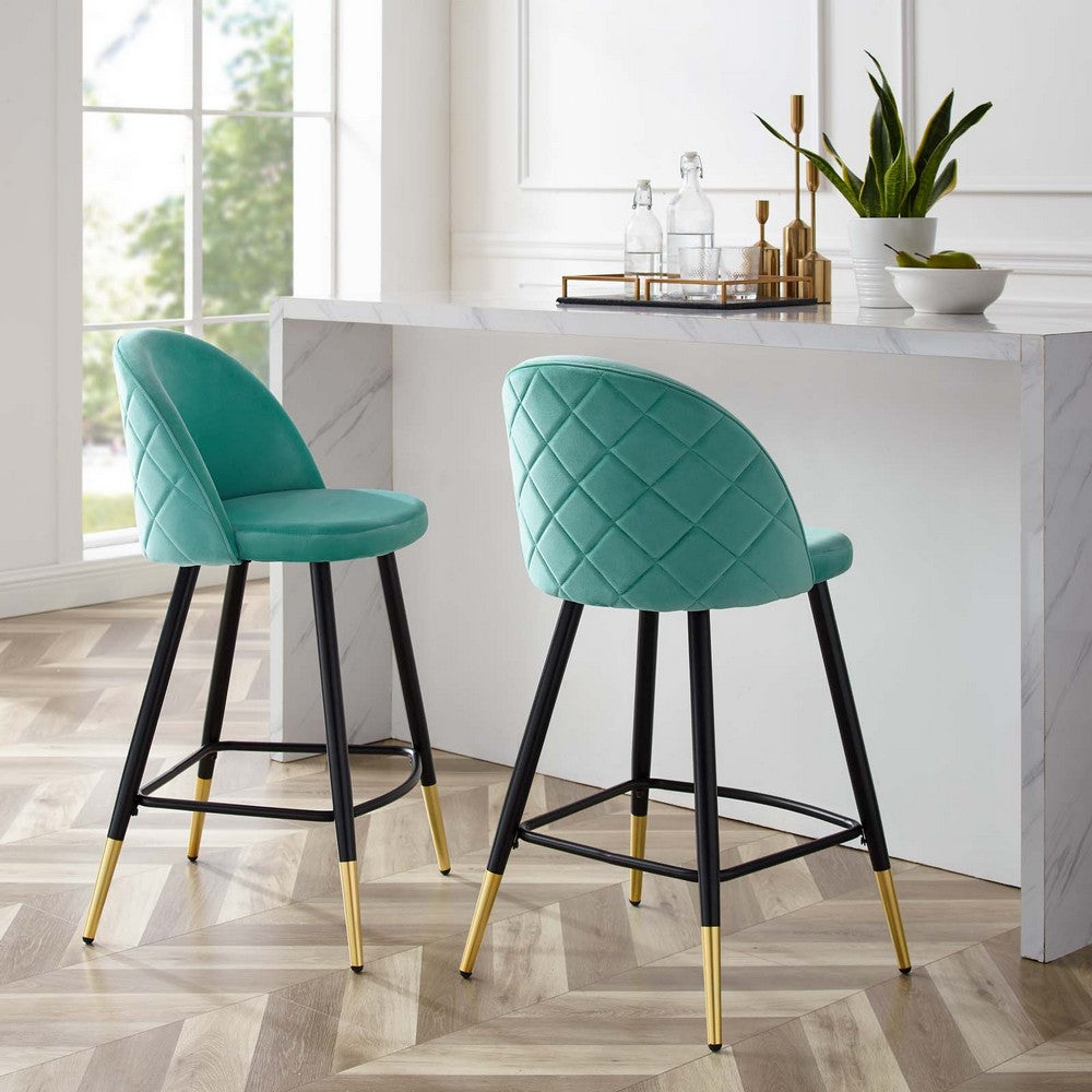 Cordial Performance Velvet Counter Stools Set of 2 by Modway| Green