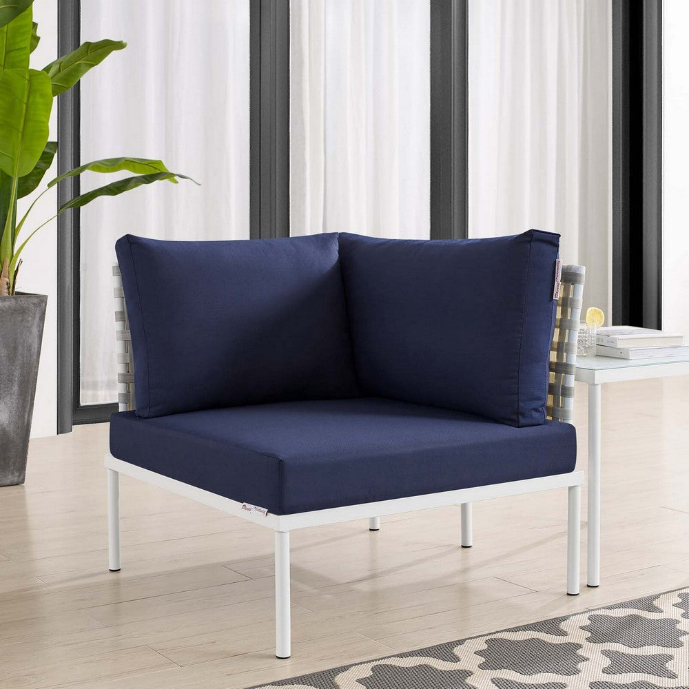 Modway EEI-4537-TAU-NAV Harmony Outdoor Patio Aluminum Corner Chair Taupe Navy MDY-EEI-4537-TAU-NAV