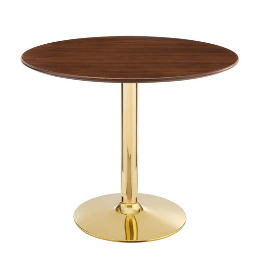 Modway Verne Round Wood Grain 35" Dining Table in Gold Walnut