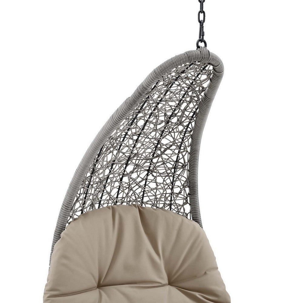 Modway Landscape Wicker Rattan Outdoor Patio Porch Chaise Lounge Hanging Swing Chair Light Gray Beige MDY-EEI-4589-LGR-BEI