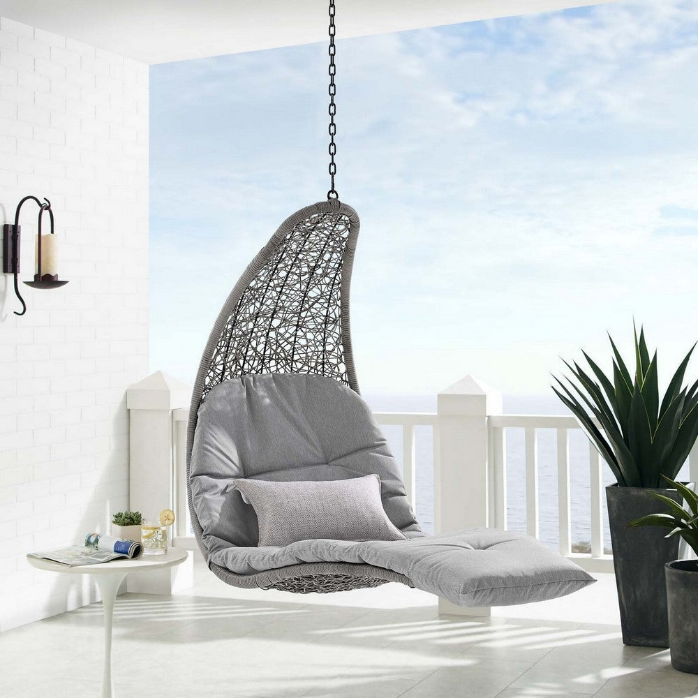 Modway Landscape Wicker Rattan Outdoor Patio Porch Chaise Lounge Hanging Swing Chair Light Gray Gray MDY-EEI-4589-LGR-GRY