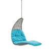 Modway Landscape Wicker Rattan Outdoor Patio Porch Chaise Lounge Hanging Swing Chair, Light Gray Turquoise