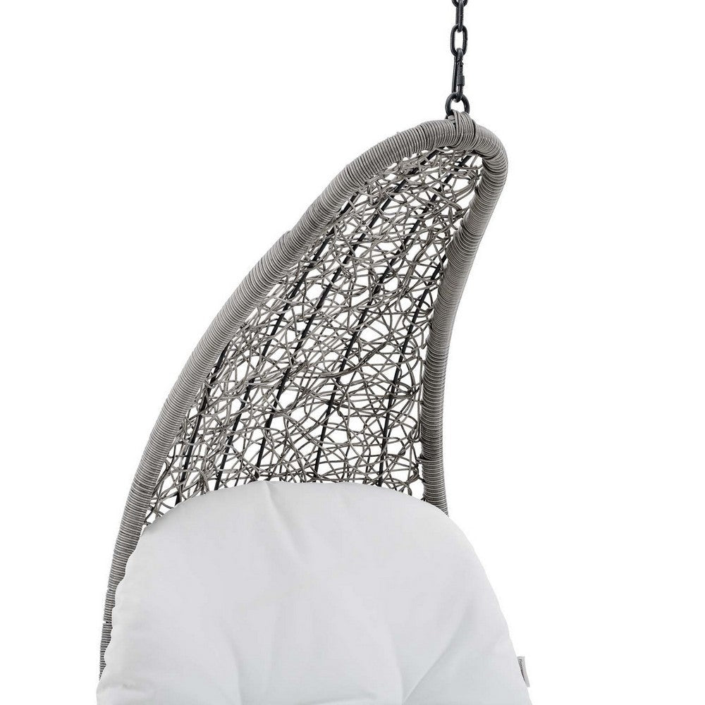 Modway Landscape Wicker Rattan Outdoor Patio Porch Chaise Lounge Hanging Swing Chair Light Gray White MDY-EEI-4589-LGR-WHI