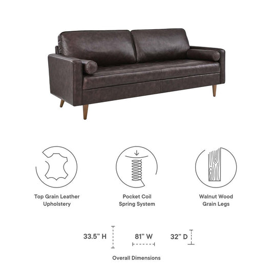 Valour 81" Leather Sofa by Modway| Brown