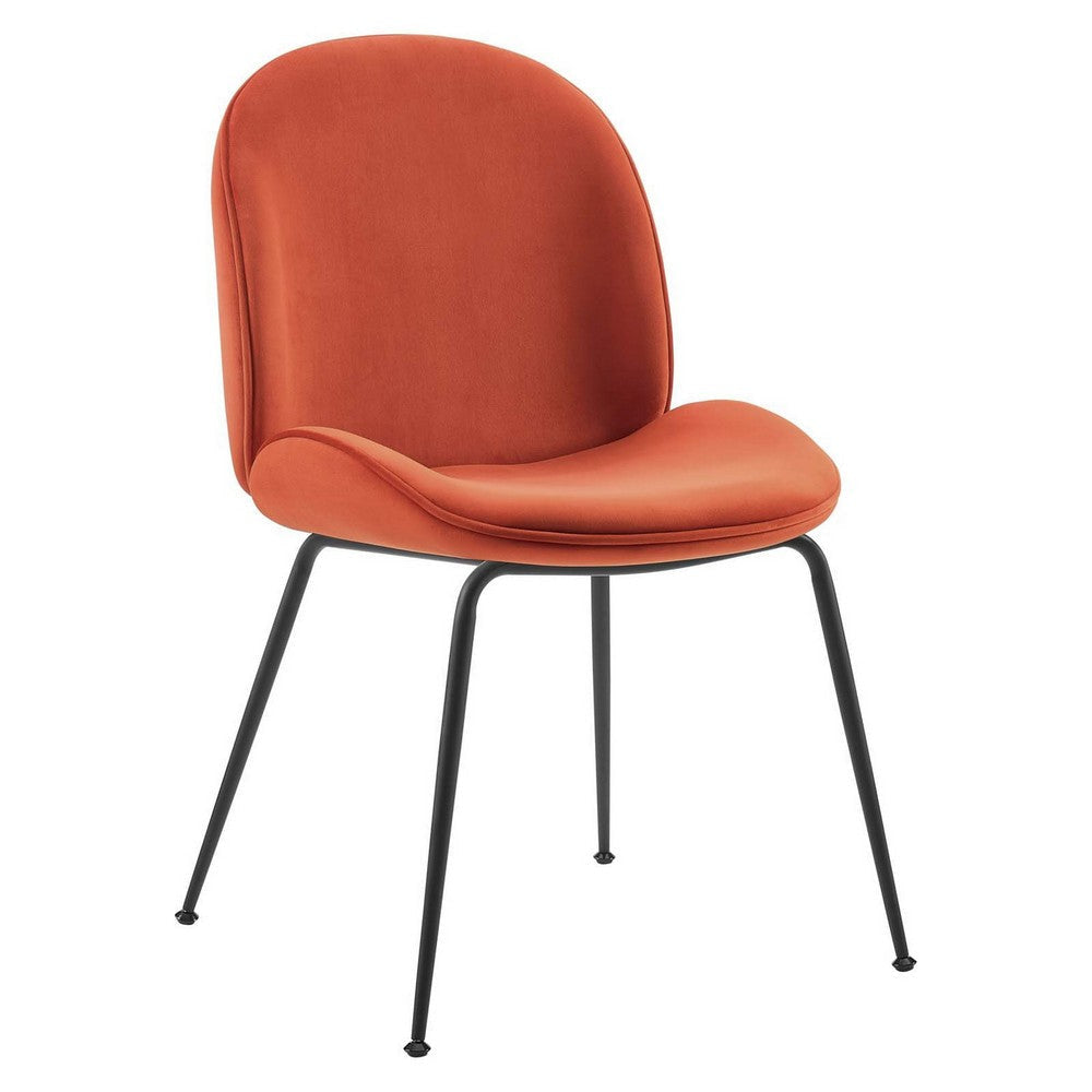 Modway Scoop Performance Velvet Dining Chairs-Set of Two in Orange with Black Metal Legs MDY-EEI-4635-ORA