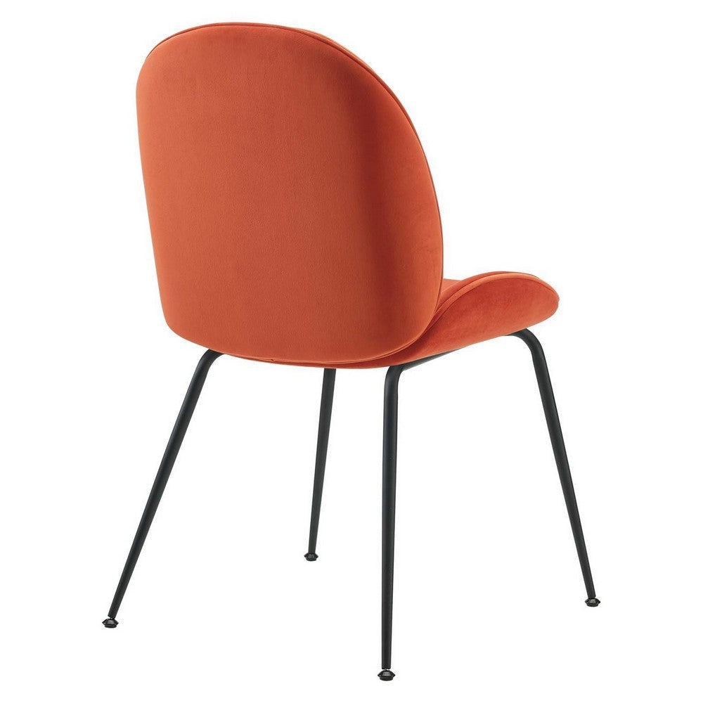 Modway Scoop Performance Velvet Dining Chairs-Set of Two in Orange with Black Metal Legs MDY-EEI-4635-ORA