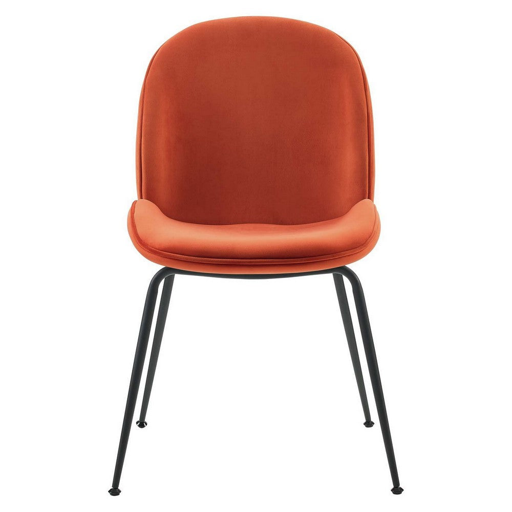 Modway Scoop Performance Velvet Dining Chairs-Set of Two in Orange with Black Metal Legs MDY-EEI-4635-ORA