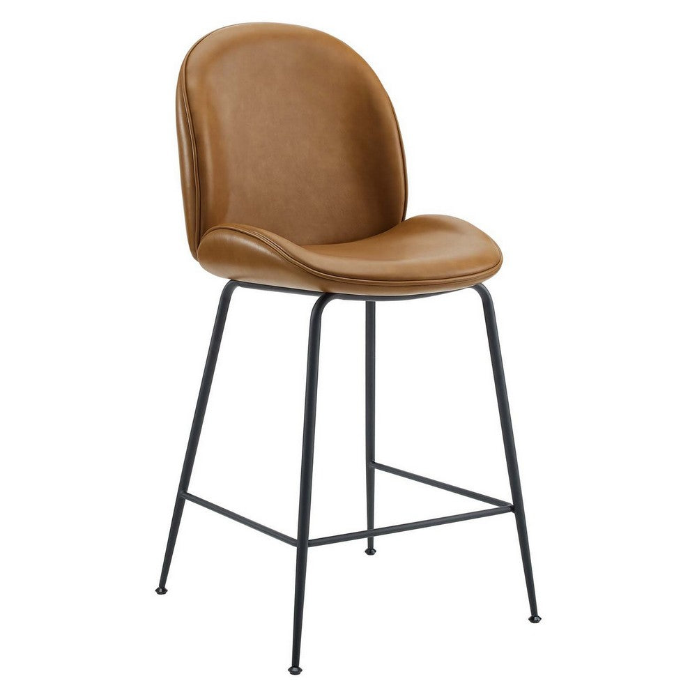 Scoop Black Powder Coated Steel Leg Vegan Leather Counter Stool by Modway| Brown