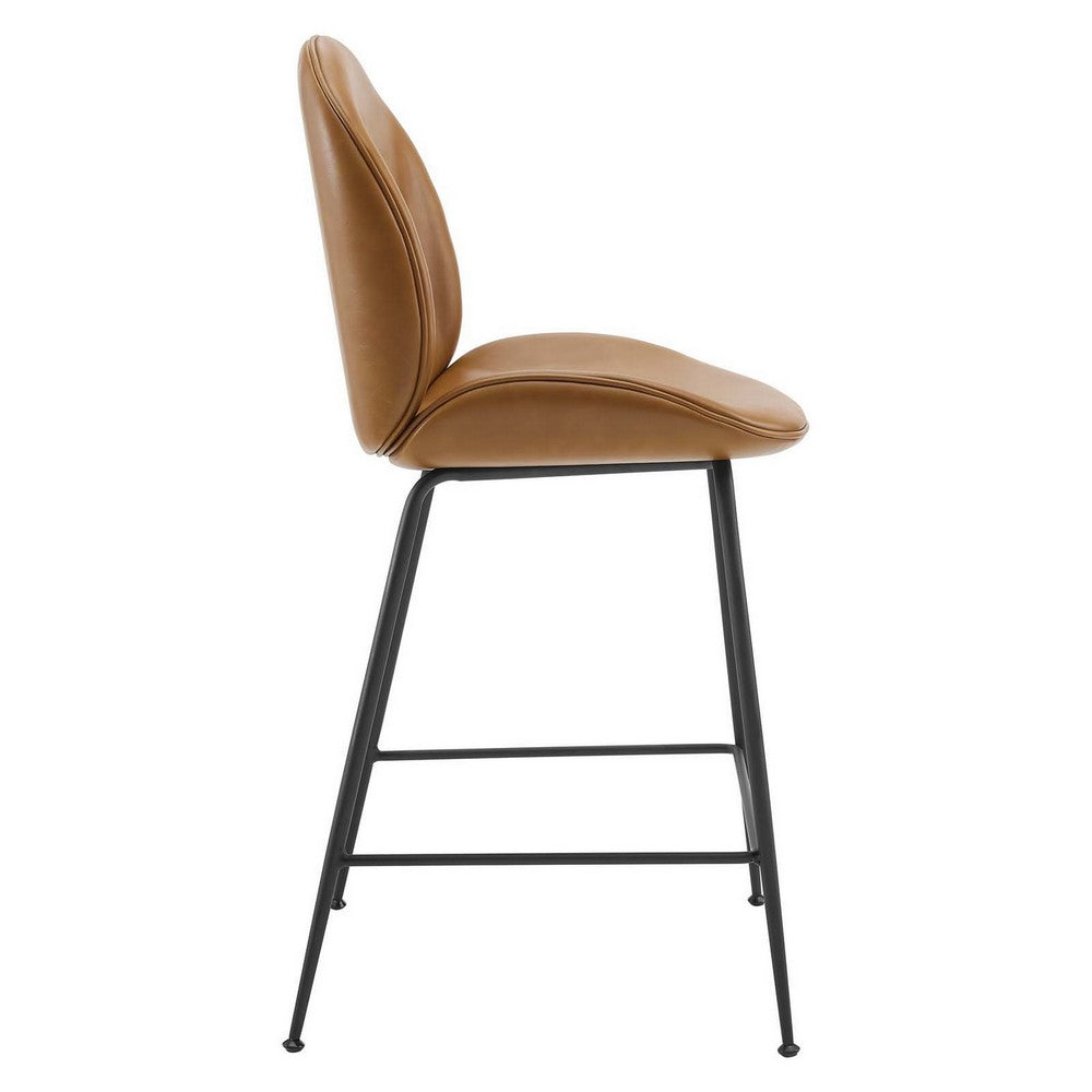 Scoop Black Powder Coated Steel Leg Vegan Leather Counter Stool by Modway| Brown