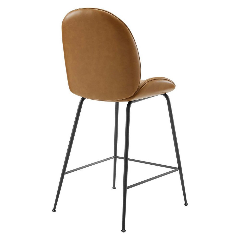 Scoop Black Powder Coated Steel Leg Vegan Leather Counter Stool by Modway| Brown