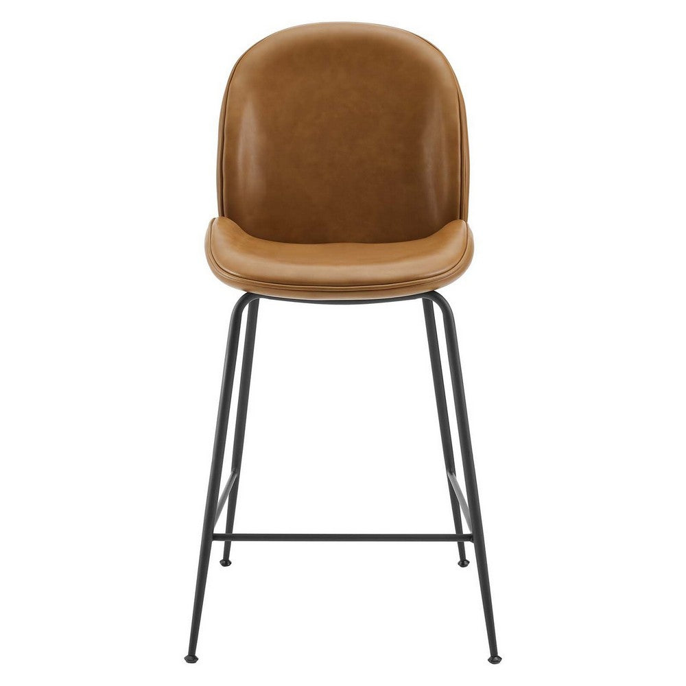 Scoop Black Powder Coated Steel Leg Vegan Leather Counter Stool by Modway| Brown