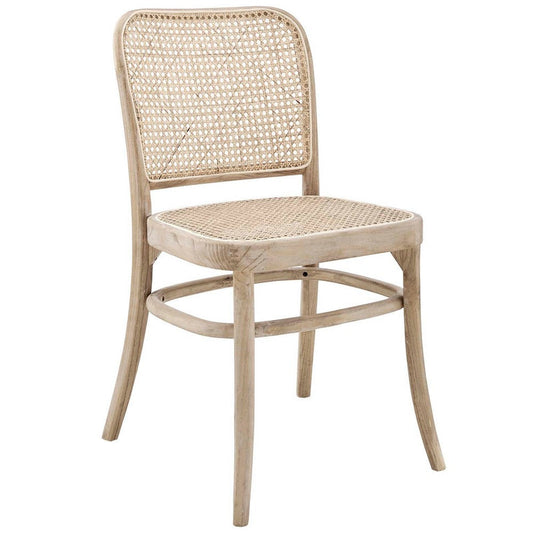 Modway Winona Elm Wood Cane Rattan Seat, Dining Side Chair, Gray