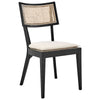 Modway Caledonia Wood Dining Chair with Cane Rattan in Black Beige