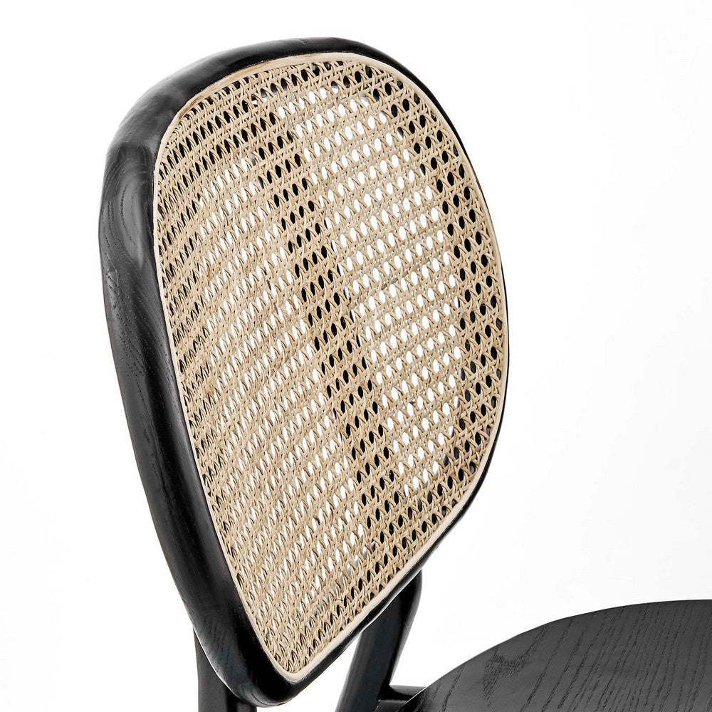 Modway Malina Wood Cane Rattan in Black, Dining Side Chair