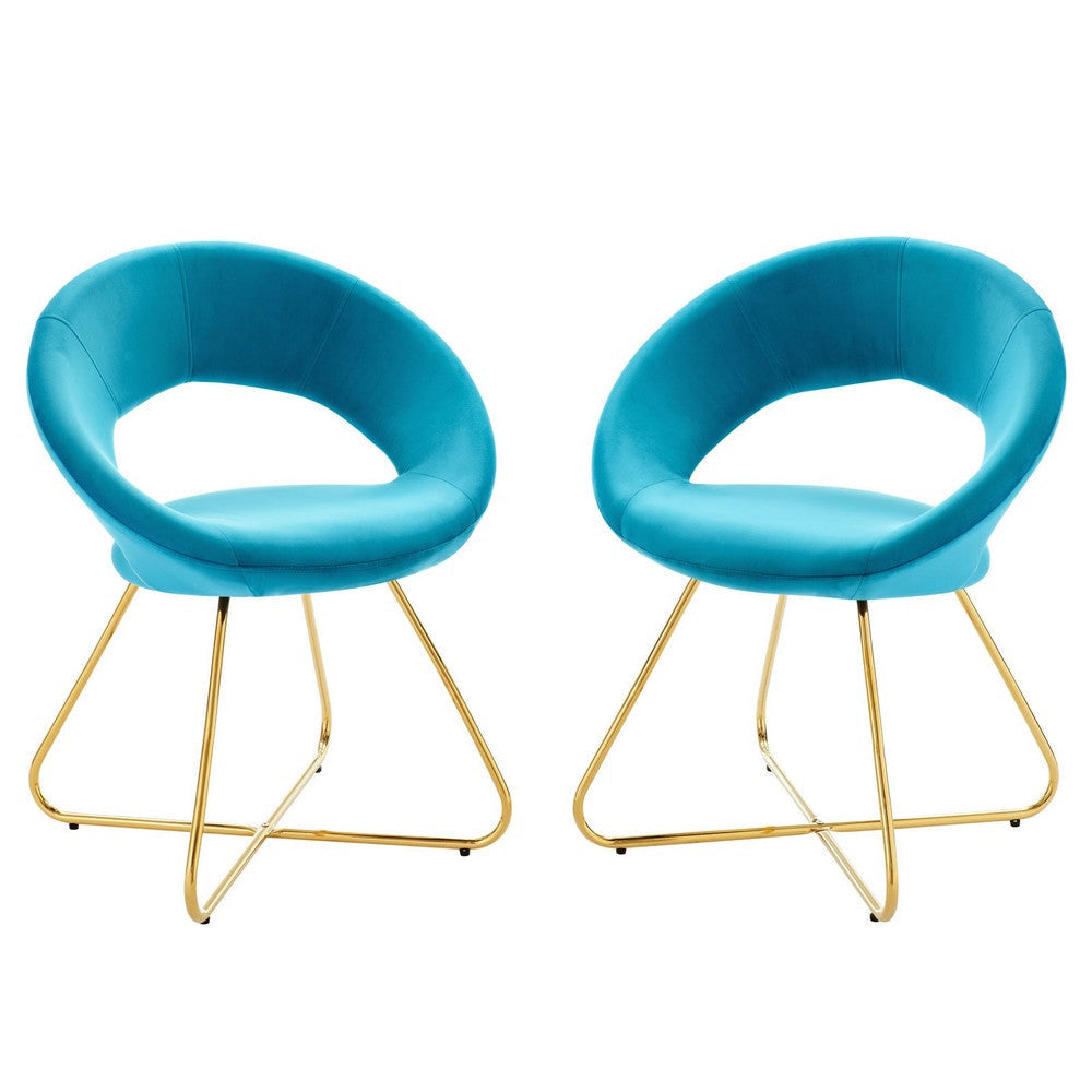 Modway Nouvelle Moday Performance Velvet Dining Chairs in Gold Blue-Set of 2