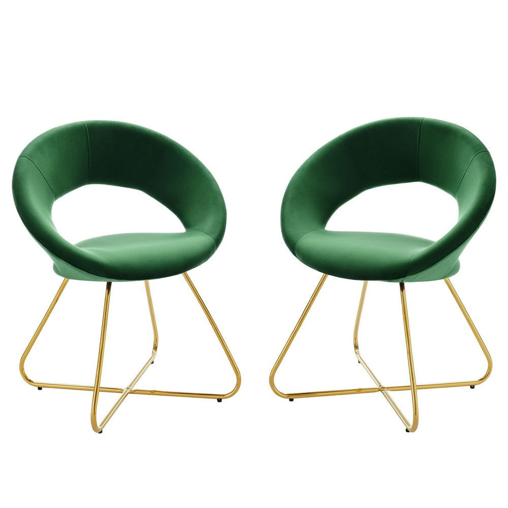 Modway Nouvelle Moday Performance Velvet Dining Chairs in Gold Emerald-Set of 2