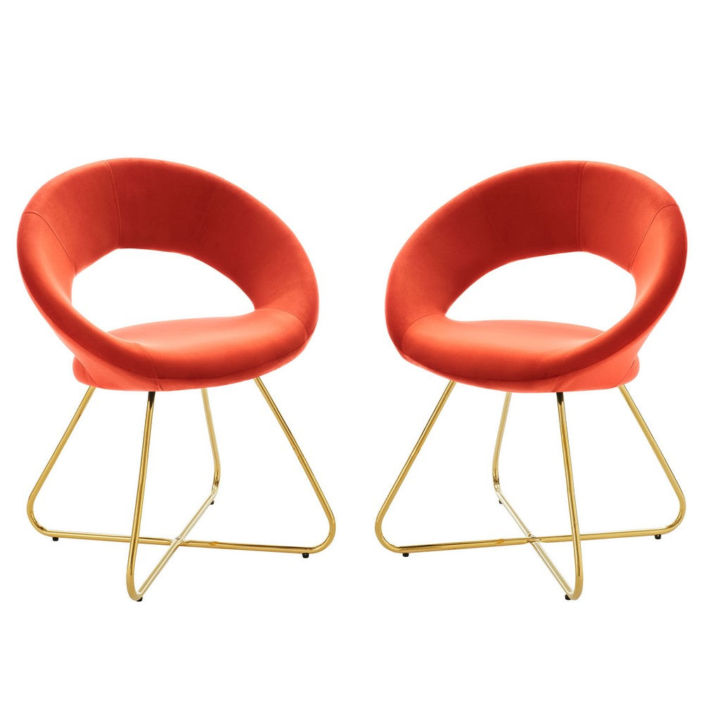 Nouvelle Performance Velvet Dining Chair Set of 2 by Modway| Orange
